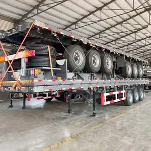 Factory Customize 3 Axles 20ft 40ft Container Flat Bed Flatbed Semi Trailers With Container Lock