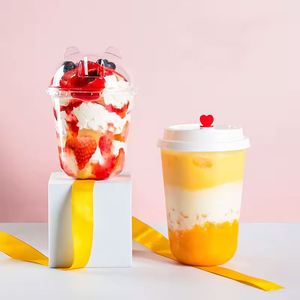 Gobelets en plastique jetables transparents personnalisés en forme de U de 89 mm avec couvercle pour boissons froides 10-24 oz Jus et Tequila - Product Image 2
