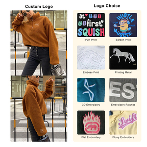 <span class=keywords><strong>Pull</strong></span> en molleton sherpa à col roulé épais pour <span class=keywords><strong>femme</strong></span>, style streetwear, demi-zip, chaud, pour l'hiver - Product Image 3