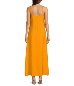 Women's Beige Maxi <b>Slip</b> Dress Minimalist Back Zipper Long Sleeveless Solid Color Breathable Summer Woven Polyester Dress - Product Image 3