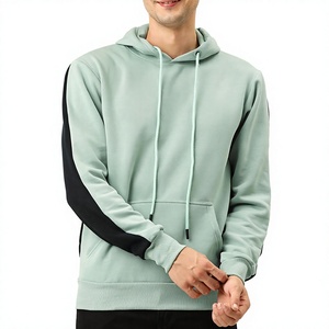 Sudadera con Capucha Verde Claro para Hombre, Paneles de Manga Negros, Bolsillo Frontal, Sudadera Informal de Forro Polar, Ropa de Invierno de Secado Rápido y Transpirable - Product Image 1