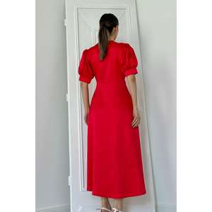 Vestido de Noche Rojo Satinado al por Mayor, Corte en A, Cintura Natural, Ajuste Cómodo - Product Image 1