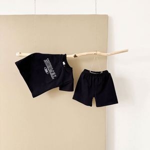 Bộ quần áo trẻ em hè 2024 kiểu dáng năng động, 2 món, dành cho bé trai/bé gái, in chữ, quần sọc, áo cổ tròn tay ngắn + quần sọc 2 - Product Image 3