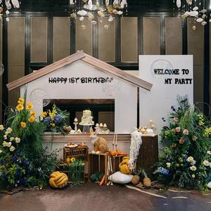 Décoration de fête de premier anniversaire de bébé de style coréen, fond mural avec motif ours et <span class=keywords><strong>lapin</strong></span>, origine Chine - Product Image 3