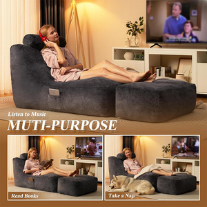 Customized Recliner Beanbag <b>Sofa</b> With Ottoman For Small Spaces And Bedrooms - Product Image 3