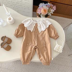 Frühling und Herbst niedlichen koreanischen Stil Prinzessin Baby Jumps uit für Baby Mädchen Baumwolle Outfit Langarm Spitze Kragen Stram pler - Product Image 4