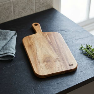 Tabla de Cortar de Madera Rectangular, Apta para Lavavajillas, Sostenible, Reutilizable, 1.5 cm de Grosor, Mango de Madera para Cuchillos, Multifuncional, para Servir - Product Image 1