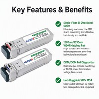 Módulo Transceptor Nufiber SFP+ 10G BIDI BX60 60km 1270/1330nm Simplex LC SMF DDM para Computación en la Nube y Redes Extremas
