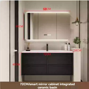 Elegante gabinete de baño negro con espejo inteligente, lavabo con encimera blanca y cuerpo de gabinete suspendido. - Product Image 3