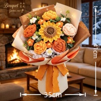 Bouquet de roses et lotus artificiels au crochet, faits main, doux, longue durée, réalistes, classiques, pour la fête des Mères, Noël, haute simulation