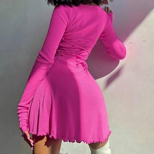 Robe Courte Élégante Automne-Hiver Nouvelle Collection Sexy Col V Manches Longues Coupe Ajustée Couleur Unie Petite Taille Femme - Product Image 4