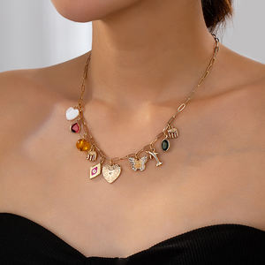 Kalung wanita kustom dengan liontin cangkang mata lumba-lumba kupu-kupu berlapis emas rantai Tautan modis dengan batu berlian - Product Image 3