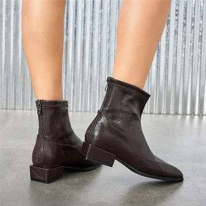 Venta al por mayor nuevo <span class=keywords><strong>Otoño</strong></span>/<span class=keywords><strong>Invierno</strong></span> estilo francés de moda versátil punta estrecha tacón grueso cremallera Martin botas - Product Image 4