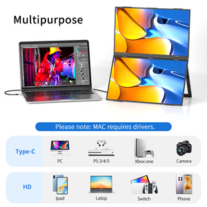 จอภาพพกพาแบบซ้อนสองชั้นขนาด 18.5 นิ้ว FHD 1080P IPS พับได้ จอแสดงผลคู่ พอร์ต USB-C HD สำหรับแล็ปท็อป PS5 Xbox เกมมิ่ง และสำนักงาน - Product Image 2
