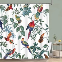Hykiee Tirai Mandi Anti Jamur 70-79x60-69in Tahan Air Cepat Kering Dapat Dicuci Motif Bunga Daun Tanaman Burung Poliester Kamar Mandi Hotel