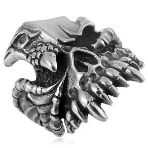 yunnique Men's <b>Titanium</b> Steel <b>Ring</b> Skeleton Eagle Claw Skull Design Silver Color Fashion Jewelry Gift For Men - Product Image 1