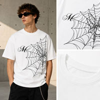 T-shirt surdimensionné pour homme, 300 GSM, poids lourd, 100% coton, logo personnalisé, vente en gros, col rond, manches courtes, motif toile d'araignée, streetwear