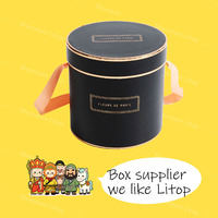 Boîte pliante en carton personnalisée en usine, faite à la main, gaufrée, avec estampage à chaud, boîte cadeau circulaire avec poignée en forme de rose, emballage sur mesure