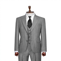 Costume d'affaires gris pour homme en viscose/polyester, croisé, col mandarin, grande taille, coupe droite, infroissable, braguette boutonnée, style britannique