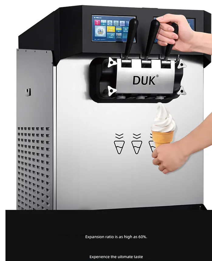 DUK yumuşak hizmet 2 tatlar dondurma makinesi ticari masaüstü dondurma makinesi paslanmaz çelik akıllı LCD ekran