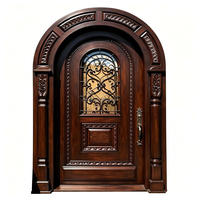 Porte battante cintrée de style antique de luxe en bois massif de noyer avec décoration en fer pour porte d'entrée extérieure