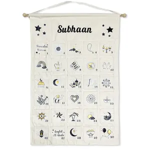 Calendrier Eid Mubarak blanc suspendu en tissu personnalisé, décoration moderne de la maison, compte à rebours