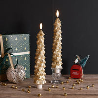 Bougie conique en cire de paraffine LED de Mermei avec télécommande, flamme 3D, motif arbre de Noël, autoportante pour la décoration de la maison et les fêtes