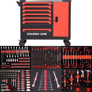 Seven-<b>Drawer</b> Lockable Red Steel Toolbox 258pcs Heavy Duty Iron Tool Set <b>With</b> Door for Auto Repair Workshop OEM Support GL3007L-D - Product Image 1