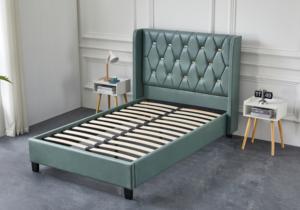 Base de colchón de tela con marco de cama de metal de princesa de lujo de fábrica certificada al por mayor Base de cama de metal para una sola persona Twin XL azul - Product Image 4