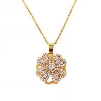 Collier tendance en acier inoxydable avec pendentif trèfle à quatre feuilles rotatif en pierre blanche, chaîne à maillons, pour femme, style brise froide, en cuivre de haute qualité