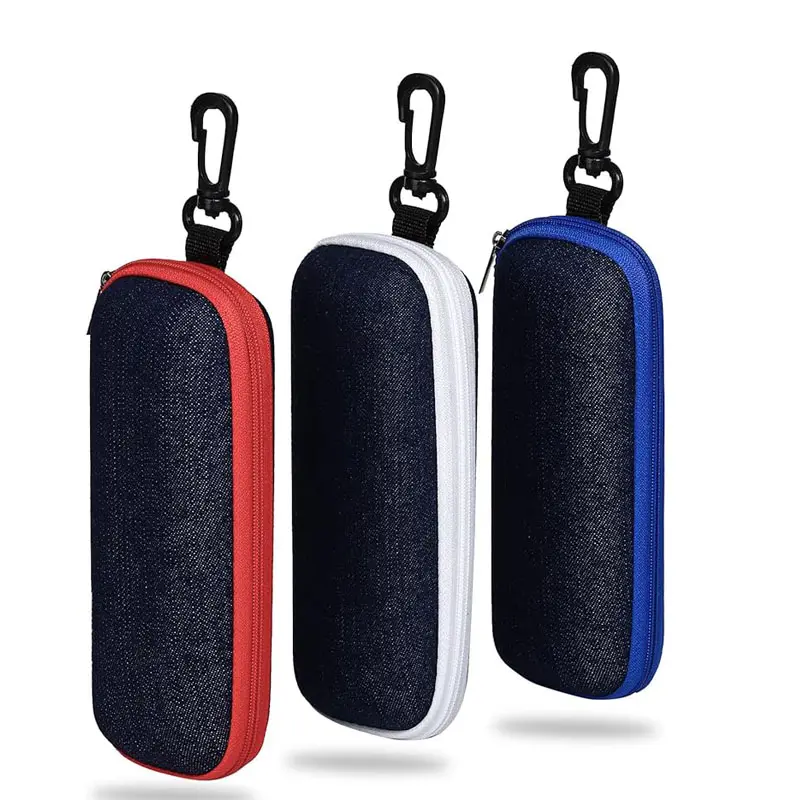 Portable Denim EVA Glasses Case Travel Zipper Eyeglasses Case with Hook for Women men