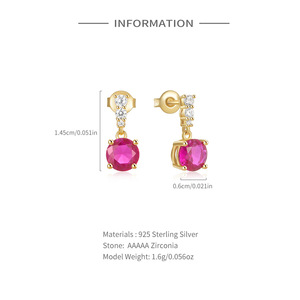 <span class=keywords><strong>Pendientes</strong></span> delicados de zirconia rubí, joyería de plata 925, <span class=keywords><strong>pendientes</strong></span> de gota chapados en oro para mujer - Product Image 3