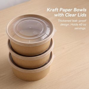 Tazón de Papel para Almuerzo con Impresión Personalizada, Tazones Desechables de 24 oz para Sopa, Tazones de Papel Kraft para Ensalada con Tapa - Product Image 4