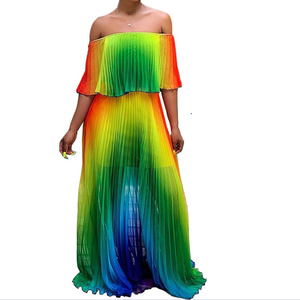 Abito Lungo Estivo in Chiffon con Stampa <span class=keywords><strong>Arcobaleno</strong></span>, Scollo a Barca, Volant e Pieghe, Elegante Stile Boho per Spiaggia e Feste - Product Image 6