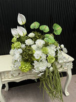 Arrangement floral de mariage YM fait main, réaliste en 3D, en soie artificielle verte, avec hortensias et roses, centre de table pour fête et fête des Pères