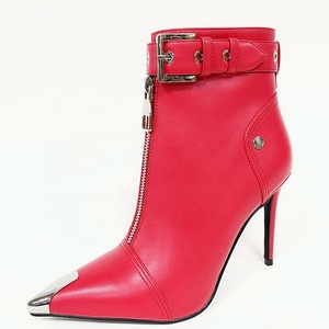 Nouvelles Bottines Tendance pour Femme à Talons Hauts Métalliques Pointus, avec Boucles, en Cuir, Fermeture Éclair Avant, Talon Aiguille, Courtes d'Été - Product Image 2