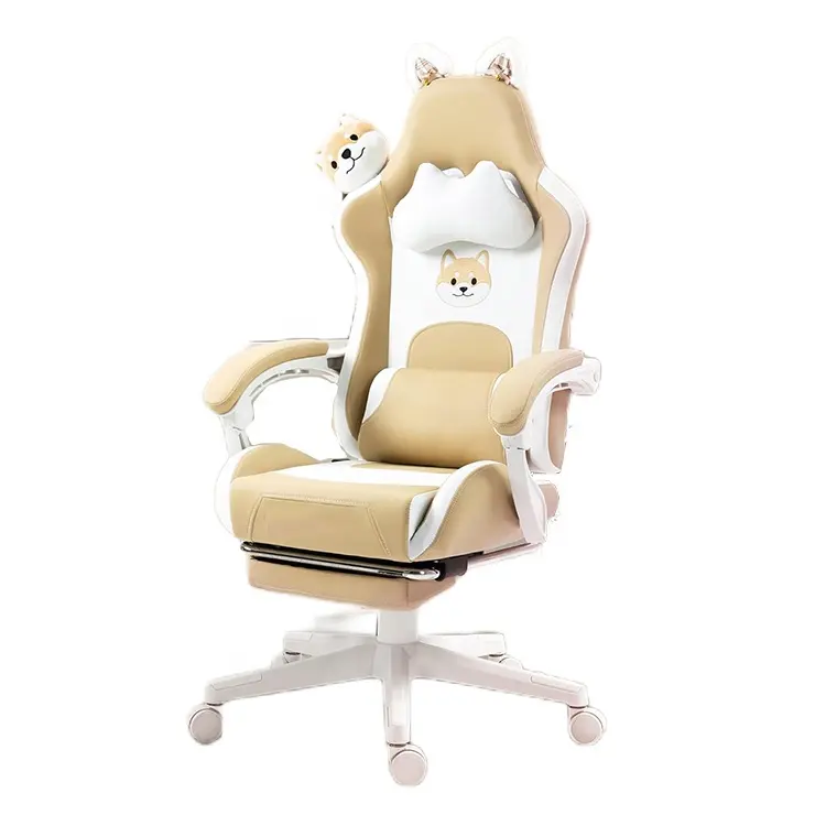 Spanien Schlager ergonomischer Computer-Stuhl kostenloses Muster Khaki Kawaii Shiba Inu weiß niedlich bester Gaming-Stuhl Pc-Spiel-Stuhl mit Fußstütze