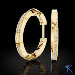 Lab Grown CVD Diamond Twisted Huggie <b>Hoop</b> <b>Earrings</b> Pave Set 14K <b>Solid</b> Gold Luxury Fine Women Wedding Bridal Jewelry - Product Image 1