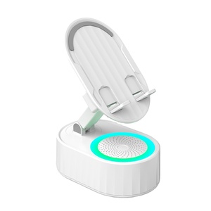Support de téléphone à chargement sans fil avec haut-parleur et base lumineuse pour bureau, compatible Apple iPhone, design en plastique ABS - Product Image 1