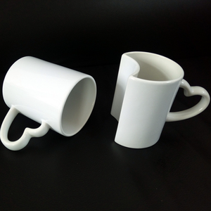 Bulk Sun Moon Interlock Couple Blank Sublimation <b>Mugs</b>, Heart Handle White <b>Ceramic</b> Pair Cups Custom Photo Heat Transfer Wholesale - Product Image 4