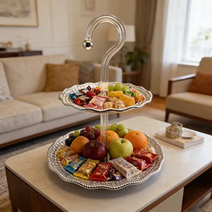 Multi Layer Fruit Platter Electroplated Silver Serving Tray For Living Room And Dining Table - Product Image 2