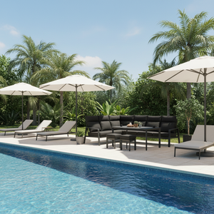 Leisure Eco-friendly Aluminum <b>Corner</b> Rectangular <b>Dining</b> <b>Table</b> Set for Hotel Park Use Outdoor L-Shaped Garden Lounger - Product Image 1