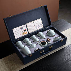 Juego de Té de Cerámica Dehua Ru Kiln, Caja de Regalo Grande y Completa para Té Kung Fu con Certificados, Estilo Chino Tradicional, para Uso en Oficina - Product Image 1