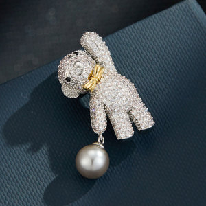 Little Bear Brooch Zircon Gray Pearl Inlay Zinc Alloy Unisex Animal Corsage Pin Gift - Product Image 1