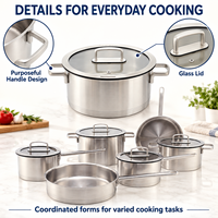 Set Peralatan Masak Stainless Steel 16 hingga 26 cm untuk Persiapan Makanan di Rumah dengan Tutup Kaca dan Kemasan Merek Kustom