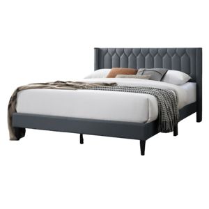 DB Modern 1PC Queen Size Bedframe con diseño de diamante único Cabecero Llamativo Carbón Tela de arpillera Cama tapizada - Product Image 5