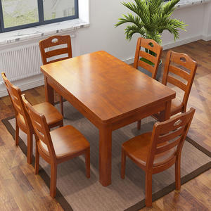 Ensemble table à manger moderne et simple en bois massif pour 4 à 6 personnes petits meubles de maison rectangulaires-pour hôtels - Product Image 1