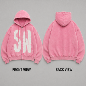 <span class=keywords><strong>Felpa</strong></span> con cappuccio da uomo OEM Y2K cropped rosa con <span class=keywords><strong>bordo</strong></span> grezzo, cuciture a vista, stampa serigrafica, effetto sbiadito dal sole, lavaggio acido, strappi e zip - Product Image 3