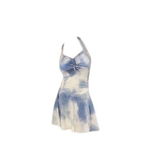 Traje de baño de una pieza para mujer, con cuello halter y cordones, con bloques de color, azul lago, para busto pequeño, push-up, para deportes acuáticos - Product Image 3