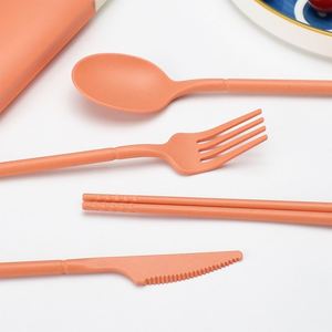Ensemble de couverts en paille durable, quatre pièces, couteau, fourchette, cuillère, baguettes, design minimaliste, voyage en plein air, camping, cadeau portable - Product Image 4